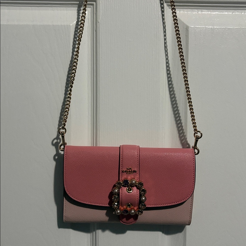 Coach Two-Tone Pink Leather Crossbody with Jeweled Buckle - Picture 6 of 6